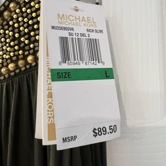 Michael Kors NWT - beaded gold top; size large; rich olive color; racerback - Picture 8 of 10